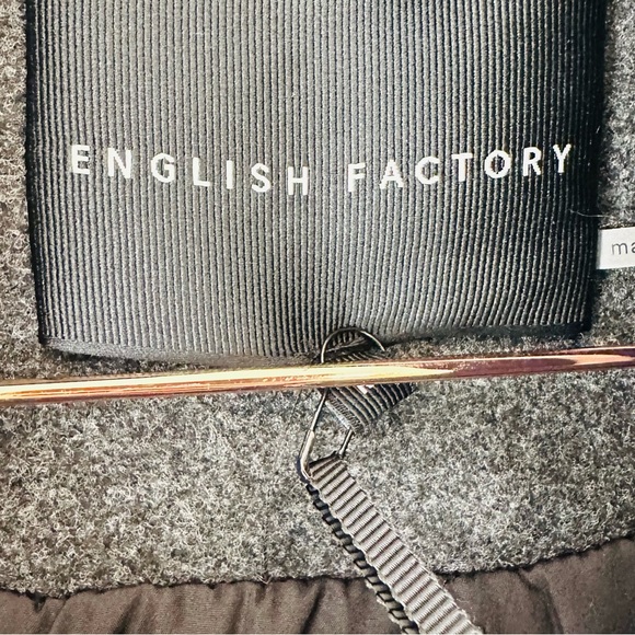 New ENGLISH FACTORY Mixed Media Baseball Collar Bomber Jacket Black - Picture 9 of 11